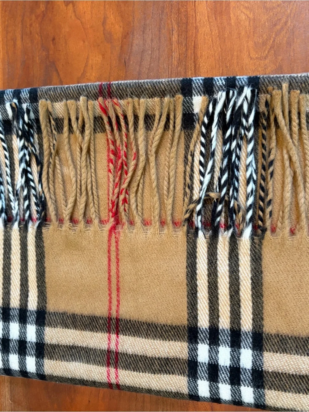 Lambswool Nova CheckTan Plaid Fringed Scarf Made in Italy